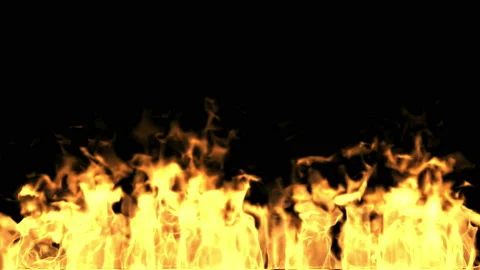 4K Animation of Burning Flame of Fire Wall on Black background with Alpha Matte Stock Footage 128757498
