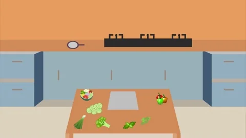 4K animation of A chef cutting vegetables and making dishes. A cook cutting a Stock Footage 186408084