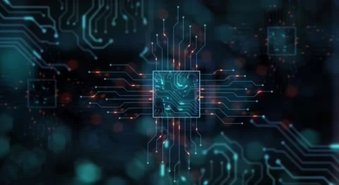 4K animation chip set cpu controller and print circuit for text or logo Stock Footage 134322651