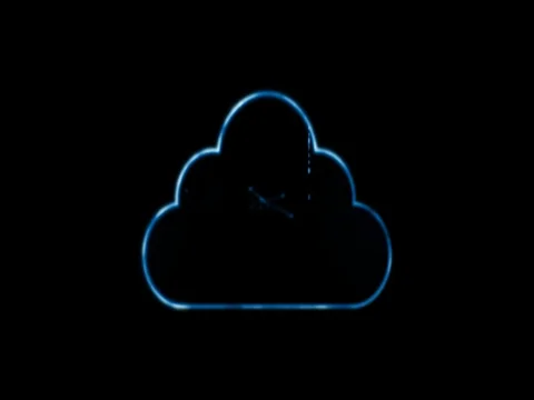 4K Animation of cloud icon with dot connetion line and binary number falling Stock Footage 84350310