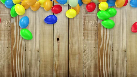 4K Animation of Colorful Easter Eggs on Vintage Wooden Background Stock Footage 101383525