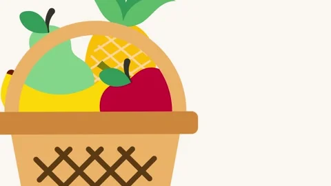 4K animation of colorful fruit dropping into a basket in smooth motion Video stock 311442736