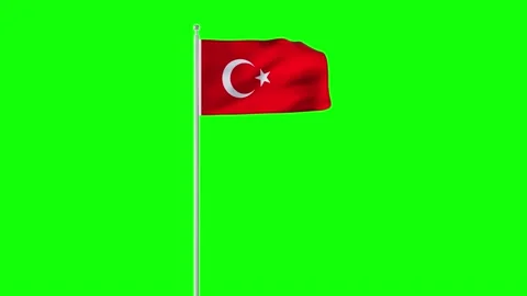 4k Animation develops in wind over Turkey green chromakey Video stock 236880489