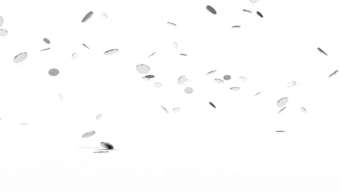 4K Animation of Falling Silver Coins on white background Stock Footage 106283783