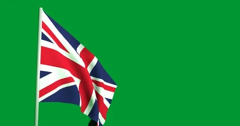 4K Animation of a Flag Waving in the Wind on a Green Background - United King Stock Footage 96467353
