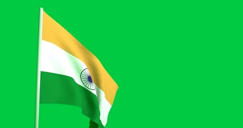 4K Animation of a Flag Waving in the Wind on a Green Background - India Stock Footage 96467417