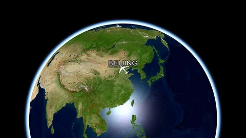4K Animation of a flight route from Beijing, China to Paris, France Stock Footage 111307076