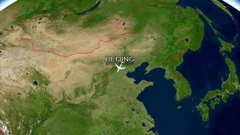 4K Animation of a flight route from Beijing, China to Kuala Lumpur, Malaysia Stock Footage 111412597