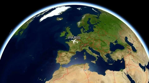 4K Animation of a flight route from Paris, France to New York, USA Stock Footage 111900367