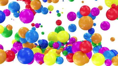4K Animation of Heap of Colored Balls Falling on white background Stock Footage 106283638