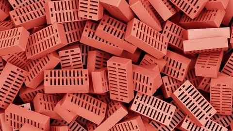 4K Animation of Heap of Red Bricks. Construction Background Stock Footage 74216948