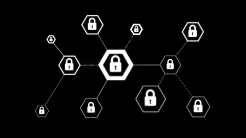4K Animation hexagon shape with lock icon for network security Stock Footage 87162396