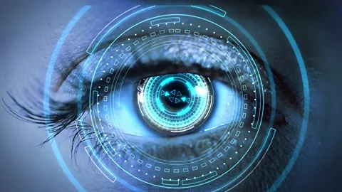 4k Animation Interface Brain And Computer Merge, Futuristic Human Eye Stock Footage 178407022