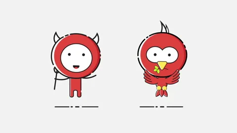 4K Animation Loop MBE Style Red Devil and Red Liver Bird. Stock Footage 134449451
