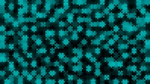 4K animation looping Jigsaw puzzle pattern blue green color illustration glow Stock Footage 83259529