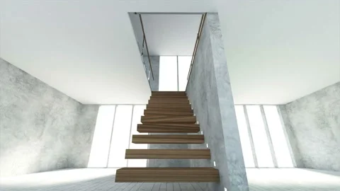 4K Animation of Modern Empty Interior. Camera going up from Stairs Stock-Footage 105457122