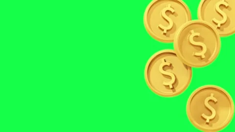 4K animation motion 3D dollar coin spinning on a green screen Video stock 310216629