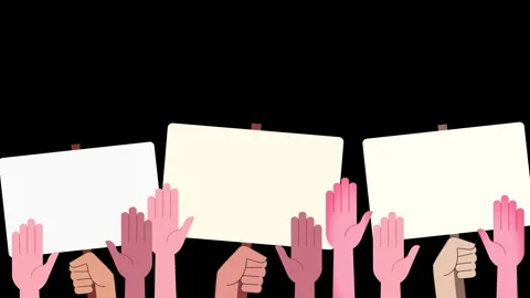 4K animation motion of a raised hand and a hand holding a protest sign Video stock 311848146
