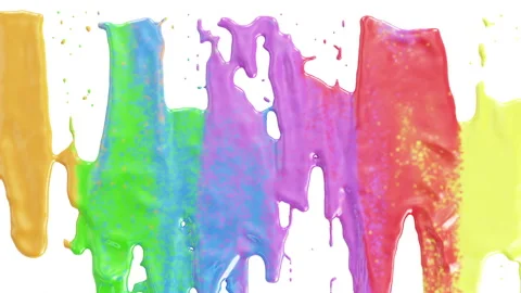 4K Animation of Multicolored Paints Flow Down the Wall Stock Footage 128065367