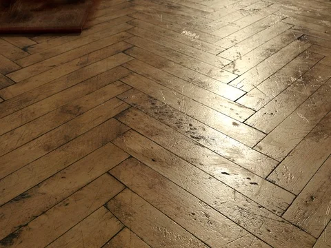 4k animation of old parquet floor with cracks in the sunlight Stock Footage 80681386