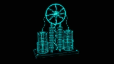 4k animation of old wire frame Electrostatic machine produces a spark Stock Footage 149093468