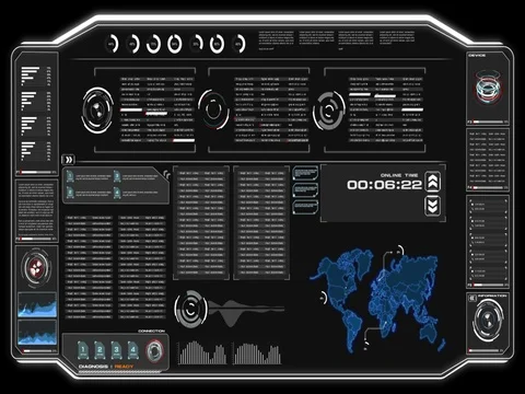 4K Animation UI User Interface with HUD pi bar text box table for cyber futur Video stock 82872584