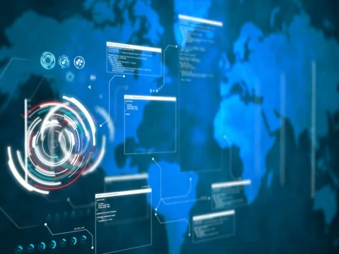 4K Animation UI User Interface with world map data HUD Video stock 82886724