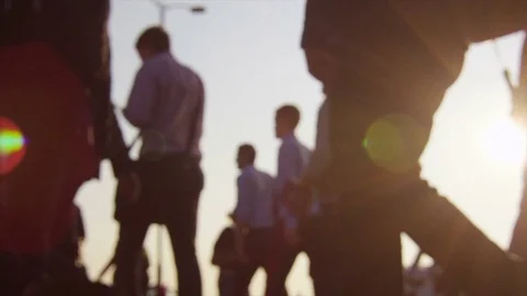 4K Anonymous crowd city workers & tourists walking through London in the morning Stock Footage