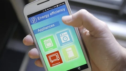 4K Appliances Energy Efficiency app on Smartphone Screen Stock Footage 73149434