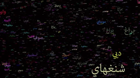 4K. Arabic Words, Cities of the World in Arabic Stock Footage 77318977