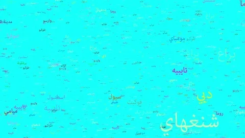 4K. Arabic Words, Cities of the World in Arabic Stock Footage 81559329