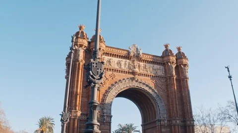4K Arc de Triomf, Barcelona triumphal arch majestic pillars Stock Footage 125372191