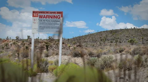 4K--Area 51 Groom Lake Top Secret Sign Jib shot Stock Footage 58720075