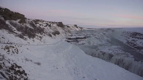 4K areal view of Gullfoss waterfall during winter in Iceland. Stock Footage 87493488