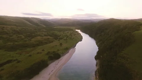4k Arial drone footage of epic ocean tropical lagoon at sunset. Stock Footage 199617526