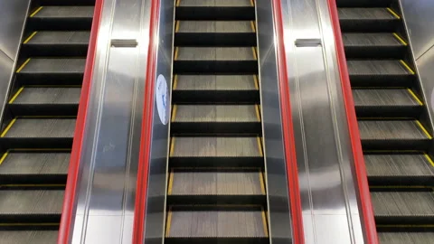 4K Ariel View: 3 Escalators Moving Shot Stock Footage 155389702