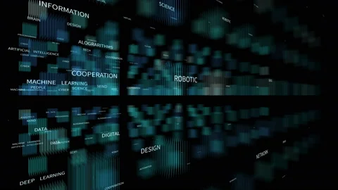 4k artificial intelligence word tag cloud,text design animation,AI Related Term Stock Footage 109432542