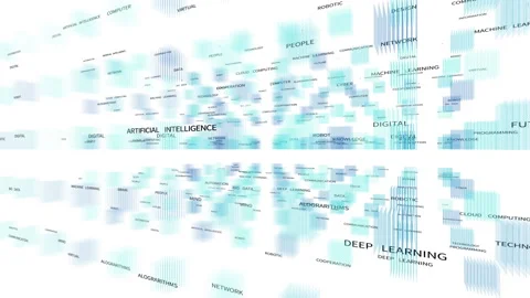 4k artificial intelligence word tag cloud,text design animation,AI Related Term Stock Footage 109439156