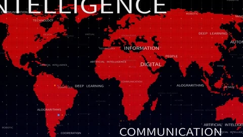 4k artificial intelligence word tag cloud,World map dots concept,AI Related Ter Stock Footage 117814549