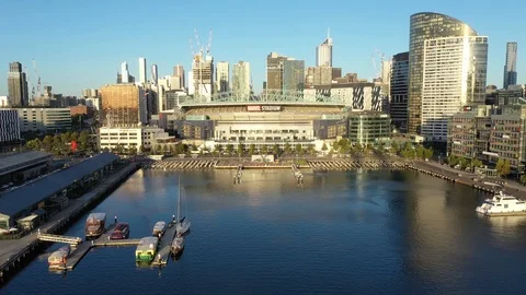 4K ascending view of the Marvel Stadium in Melbourne Australia Stock Footage 124508002