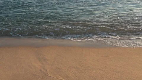 4K ASMR Deep Beige Wet Shore and Blue-Green Waves with Soft Ivory Reflections Stock Footage 345687777