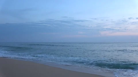 4K ASMR Deep Teal Sea under Pastel Blue Sky with Blue Gray Clouds Stock Footage 340665963