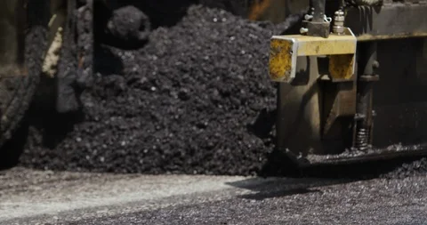 4K asphalt machine paving Stock Footage 112031728