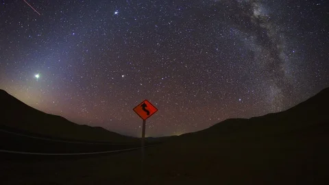 4K Atacama desert night hyperlapse Milky Way, Venus and zodiacal light Stock Footage 95279965