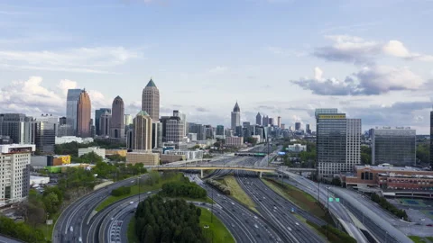 4K Atlanta Georgia Aerial Drone Hyperlapse Clouds Day Sun Interstate Stock Footage 154015160