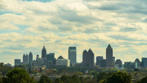4K Atlanta, Georgia Timelapse Static Daytime Skyline Clouds Sun Stock Footage 260010377