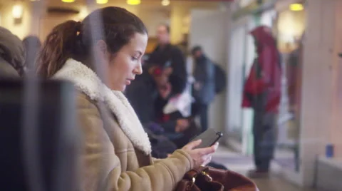 4k, Attractive female using digital tablet in subway station or waiting room Stock Footage 51839144