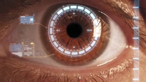 4K Augmented Reality Eye Scan with Futuristic Biometric Interface Stock Footage 325805202