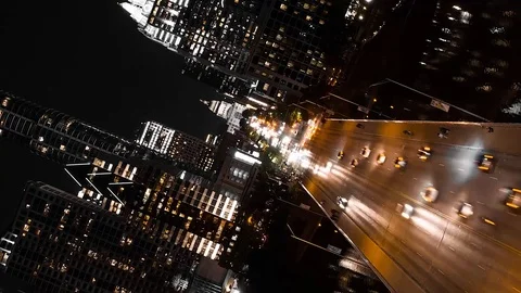 4K Austin Skyline Time Lapse Slow Rotation Congress Avenue Bridge Drone Stock Footage 126066402