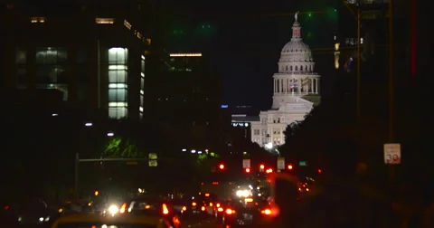 4K Austin Texas State Capitol Building Night Stock Footage 51054766